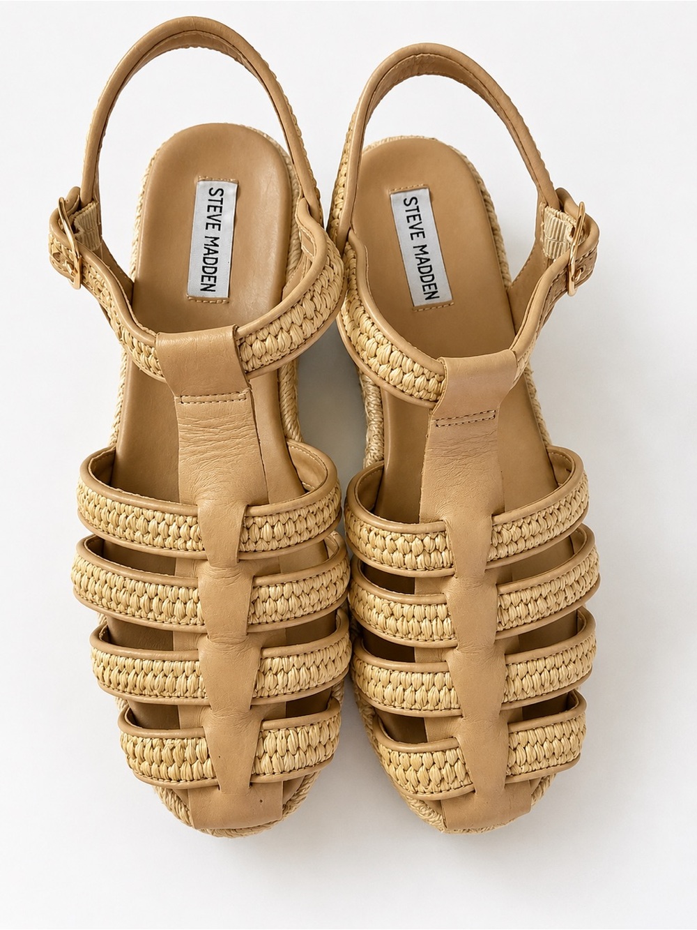 Steve Madden Beige Braided Leather Slingback Sandals